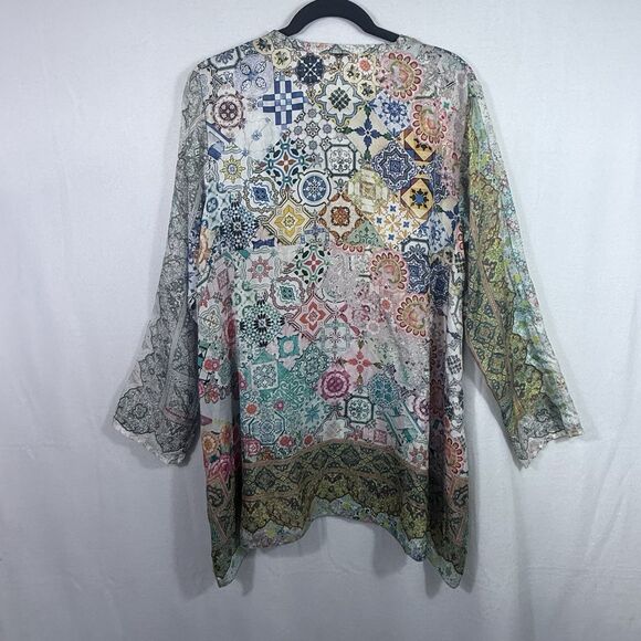 Johnny Was Signature Silk Colorful Abstract Patchwork Jessner Tunic Blouse Top M - Picture 2 of 15